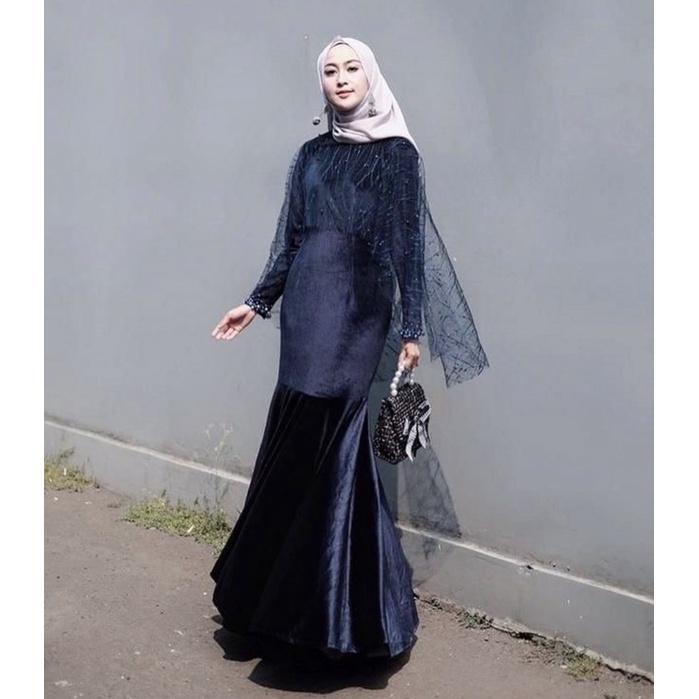 Chiobushop - (Bernanda) Dress Bludru Mix Tile Mutiara pearls Party Kondangan Fashion