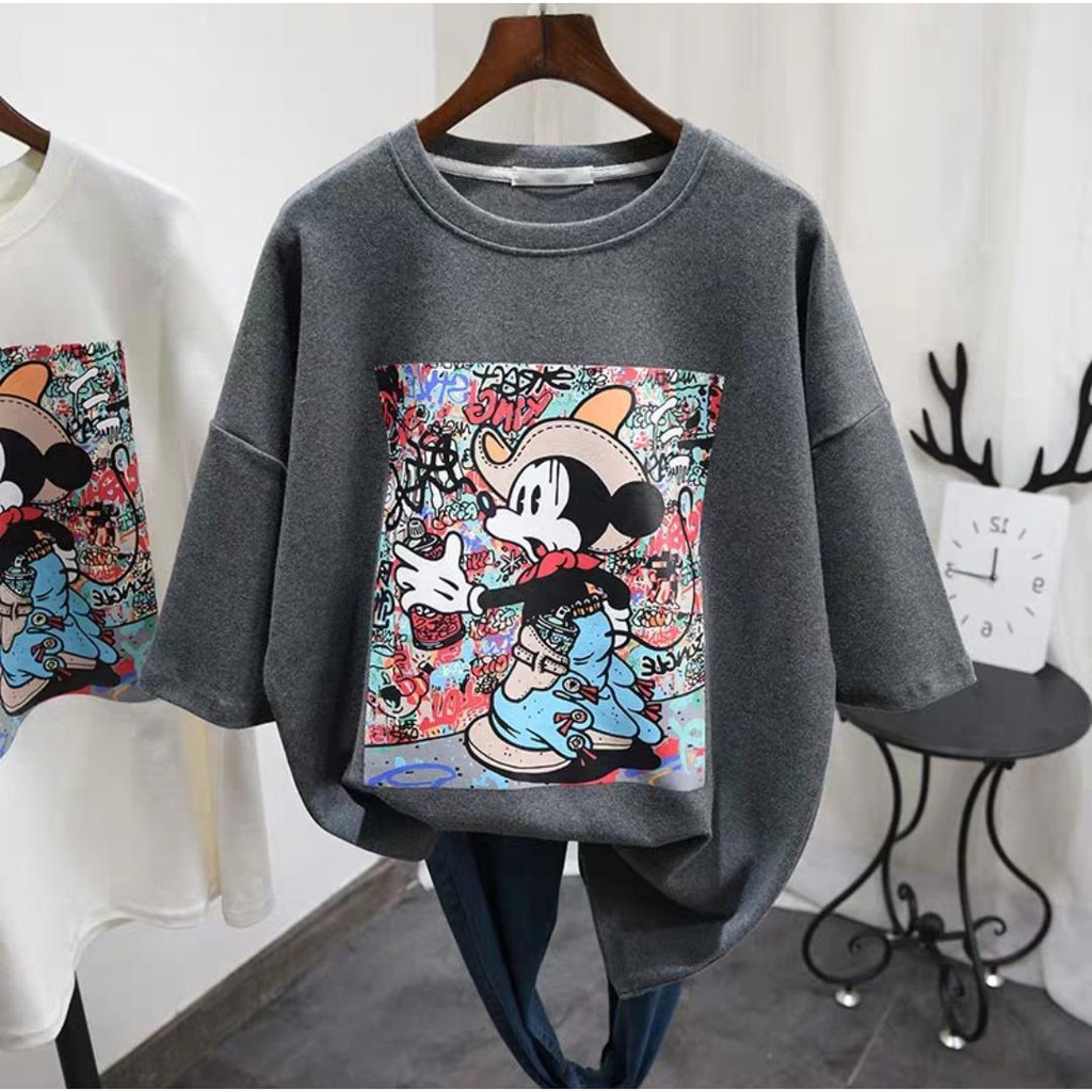 Oversize Tee Tshirt Model Longgar Utk Wanita Motif Mickey Mouse MC019