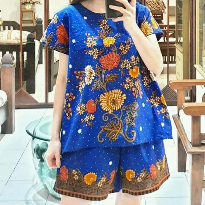 0P56- Unggul Batik Setelan Celana Pendek Atasan Wanita
