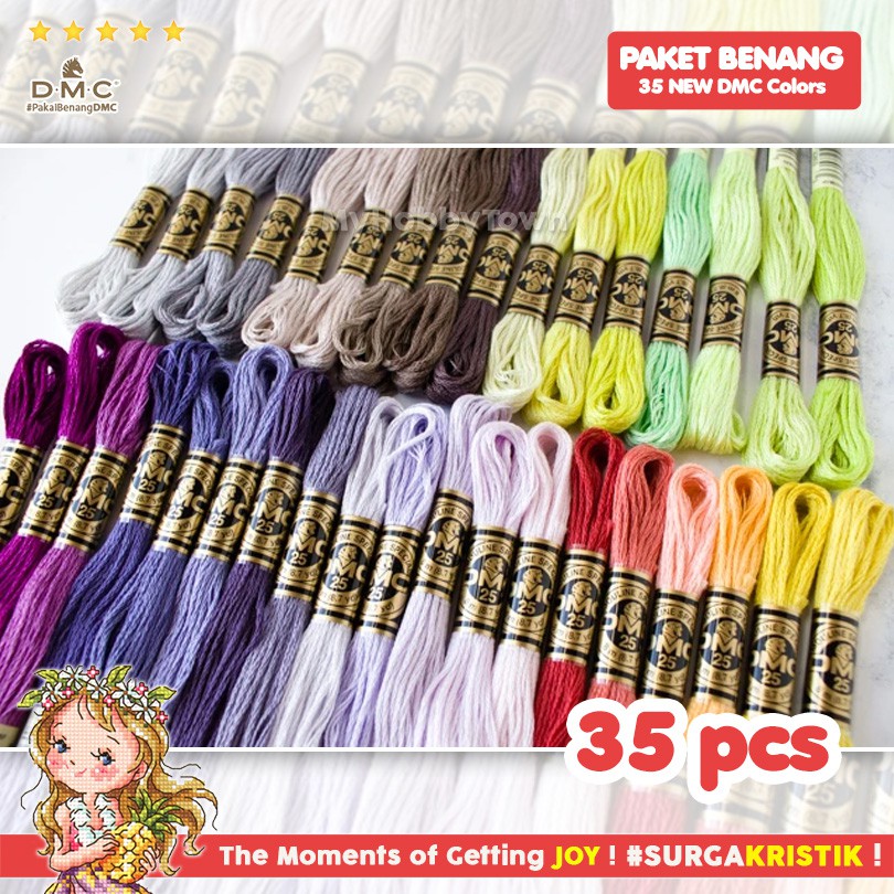 Paket 35 Pcs Warna Baru Benang Sulam Kristik Strimin DMC Art 117 - 100% Katun