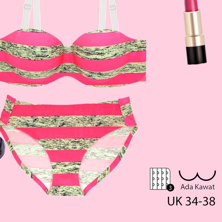 ♦ TALLY Bra Set Kawat Seamless Busa Sedang Cup B Kait 3 Setengah Cup Tanpa Jahitan BH Set Pink Glow 