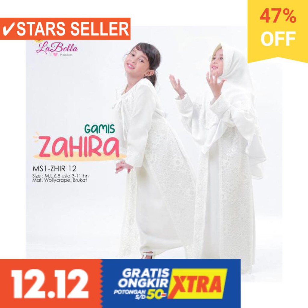 BUSANA MUSLIM PEREMPUAN FASHIONABLE CEWEK CANTIK / GAMIS ANAK 3 & 10 TAHUN ZAHIRA BROKAT LABELLA