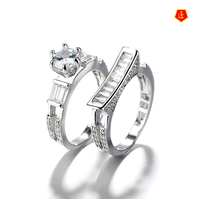 [Ready Stock]Creative Personality 925 Silver Diamond 2 Pieces Ring Set