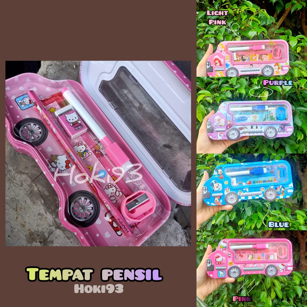 Kotak Pensil Kaleng mobil ada isi / Pensil Case Karakter Lucu