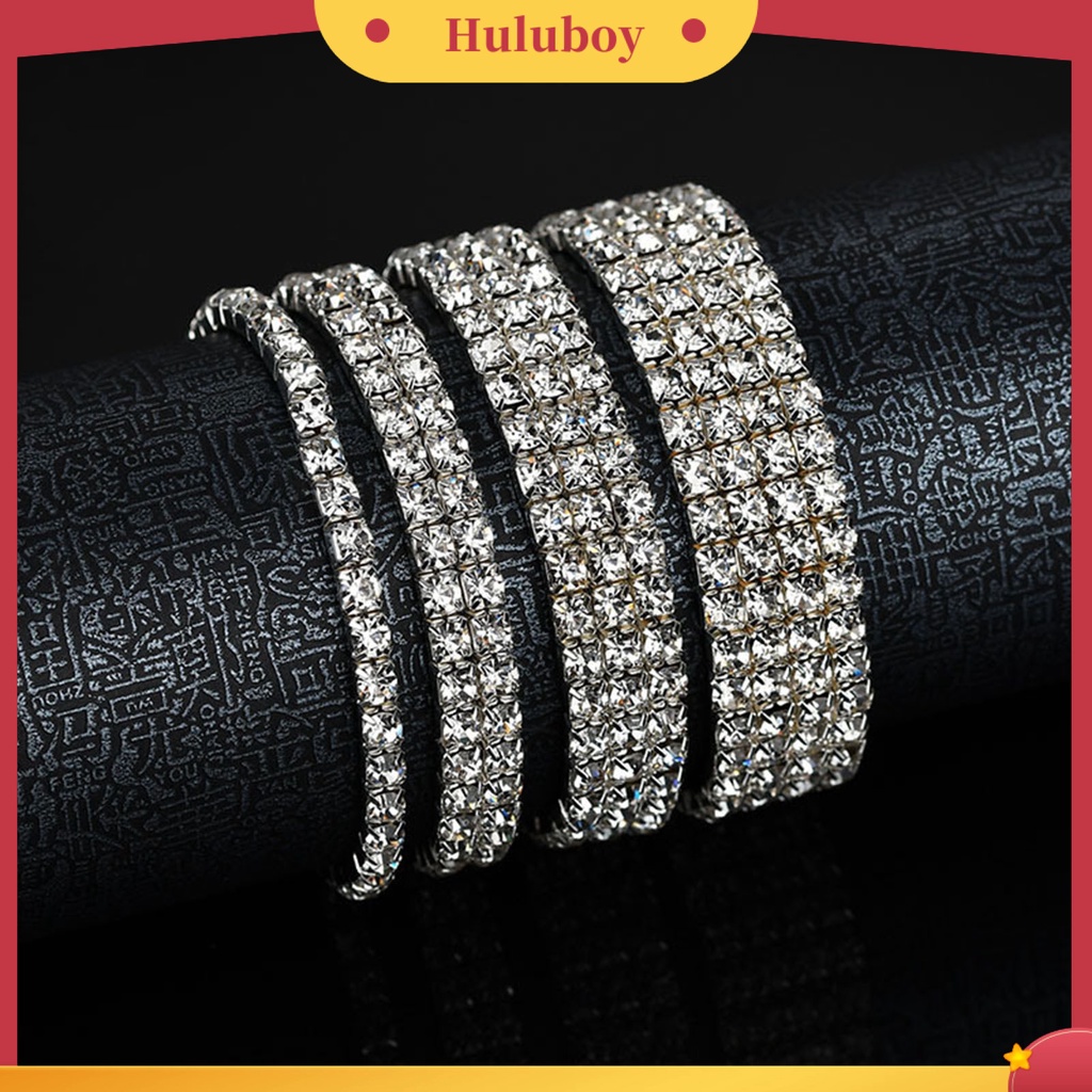 Hu Hu Hu Hu Hu Alat Bantu Pasang Kacamata♡ Gelang Tangan Berlian Imitasi Stretch Multi Baris Untuk Pengantin Wanita