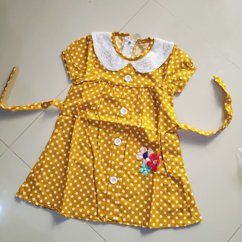 Dress anak 2 3 tahun polka kerah putih tali ( dress POLKA kerah tali )