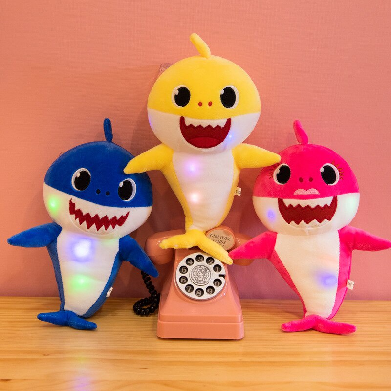 30cm Creative Children Shark English Song Music Lighting Cartoon Baby Plush Doll Music Shark Family Plush Light  Kids Toys