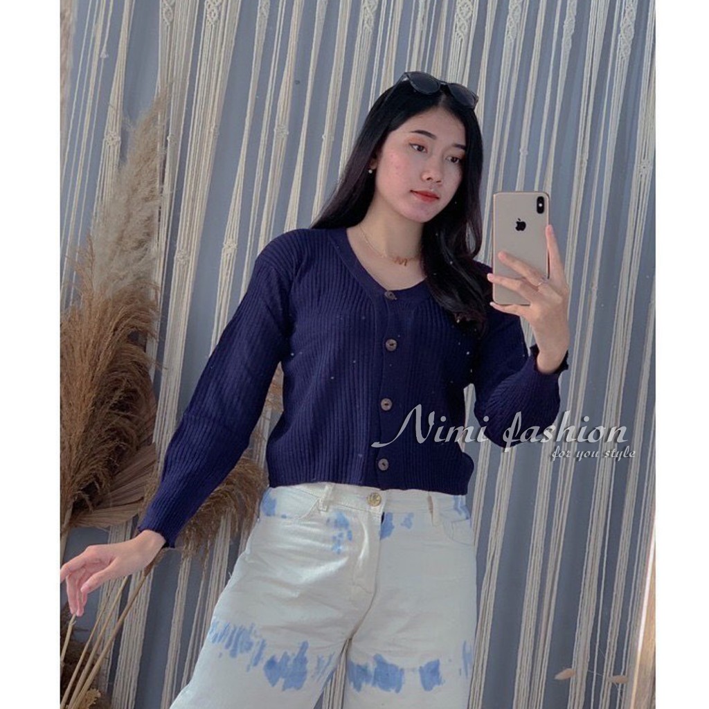 Nimi Cardy Crop Button | Cardigan Rajut Atasan Wanita | Knit Wear | Cardy Selebgram Cardigan Wanita