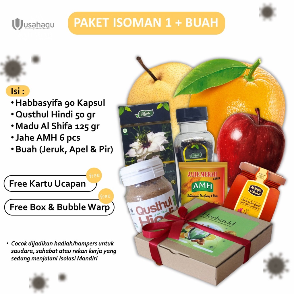 

Paket Hampers Isoman 1 + Buah Madu Habats Qusthul Hindi Jahe Merah Kartu Ucapan