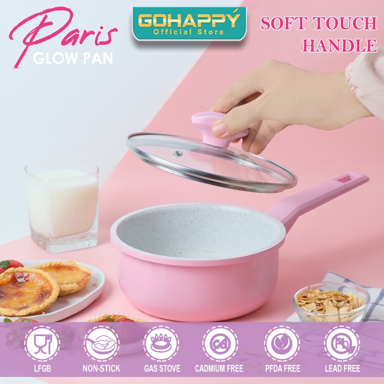 Gohappy Panci Milk pan susu Paris GHP02 PINK Saucepan white marble GLOWPAN PFOA FREE PAN