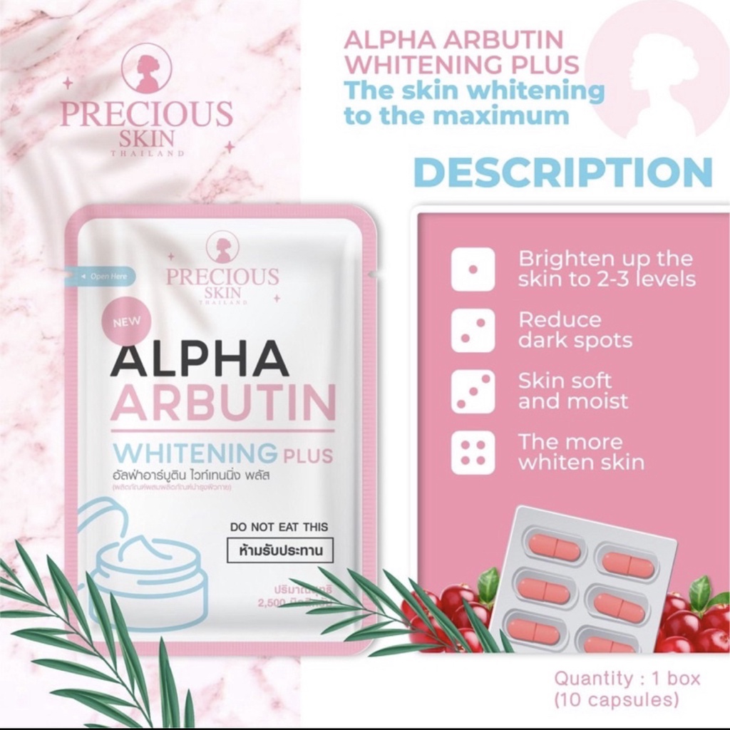 ALPHA ARBUTIN Whitening 3 Plus / Powder Pemutih Badan / Bubuk Lotion 2500mg Precious Skin