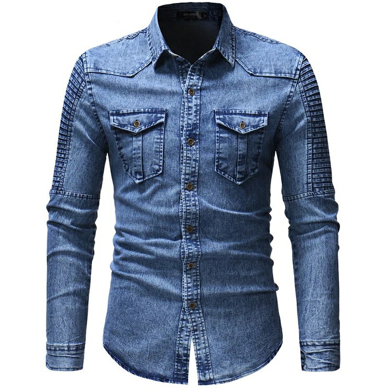 kemeja jeans size M,L,XL ZEDD fashion pria lengan panjang terbaru pakaian pria keren-covidfashion