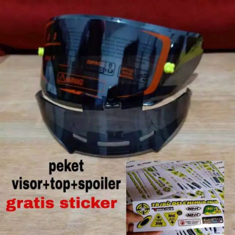 Flat visor NHK gp1000 + spoiler + post tear off husus / NHK GP 1000 R75 kaca helm NHK gp1000+spoiler Bonus stiker