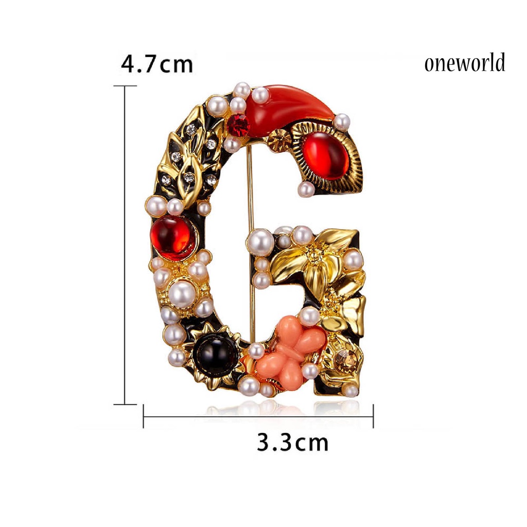 OW@ Enamel Brooch Pin Muti-Color Fashion Letter Shape Women Rhinestone Faux Pearl Brooch Pin for Party