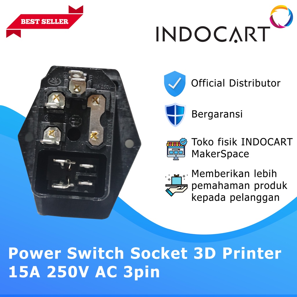 INDOCART Power Switch Socket 3D Printer 15A 250V AC 3pin