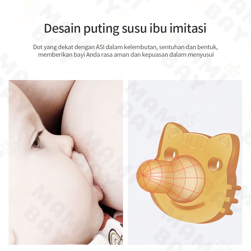 Mamibayi Empeng bayi bentuk kucing  bahan silikon BPA free dot bayi dengan rantai dan kotak