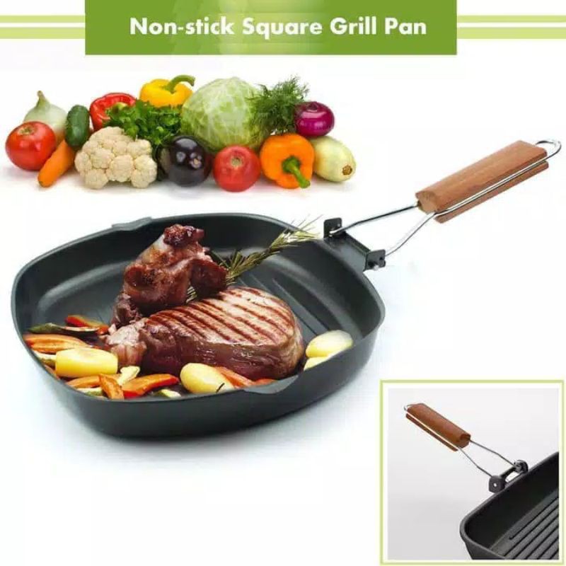 panggangan BBQ grill 28CM/SQUARE Grill Pan 28cm.Teflon Lipat
