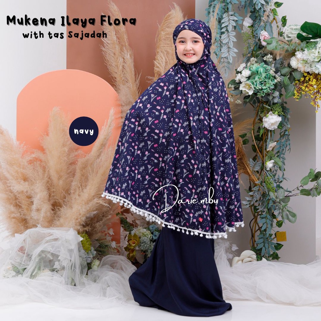 Mukena Anak Rayon Kombinasi ( Umur 8 - 13 Tahun) Tas Sajadah Ilaya Bunga Teratai Katun Rayon Premium