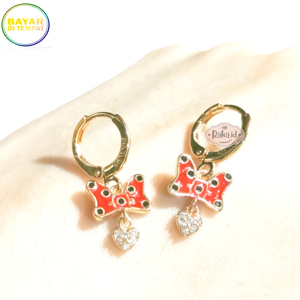 RAKA Acc - Anting Clip / Klip Minnie Mouse Juntai Love Xuping Perhiasan Cantik Wanita Lapis Emas 491