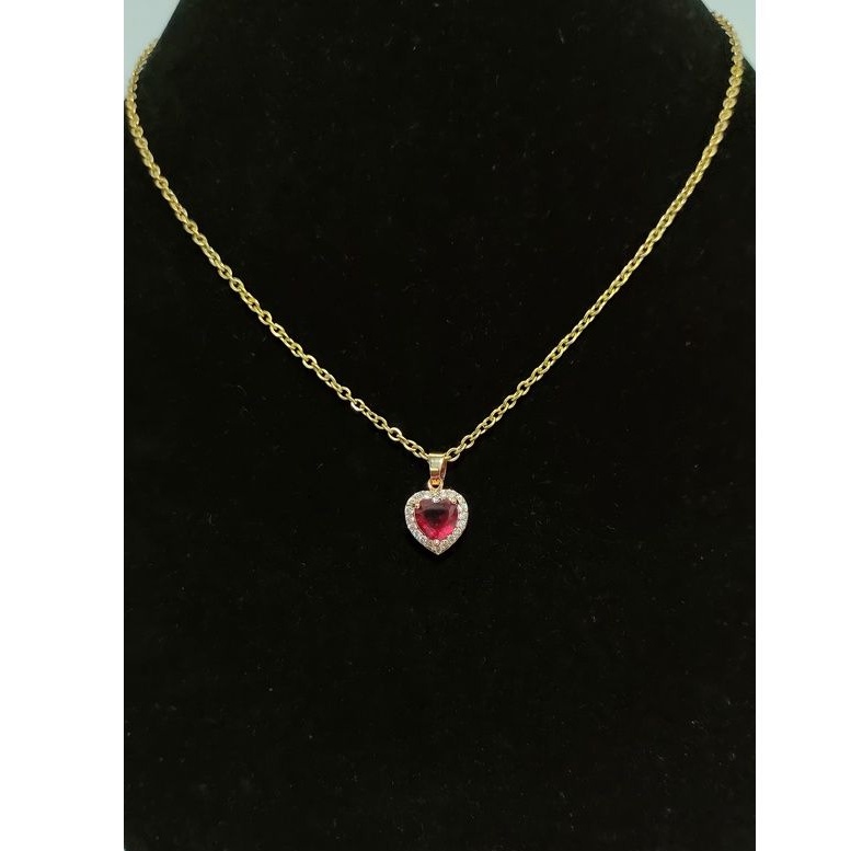 Kalung Titanium Wanita Liontin Love Batu Permata