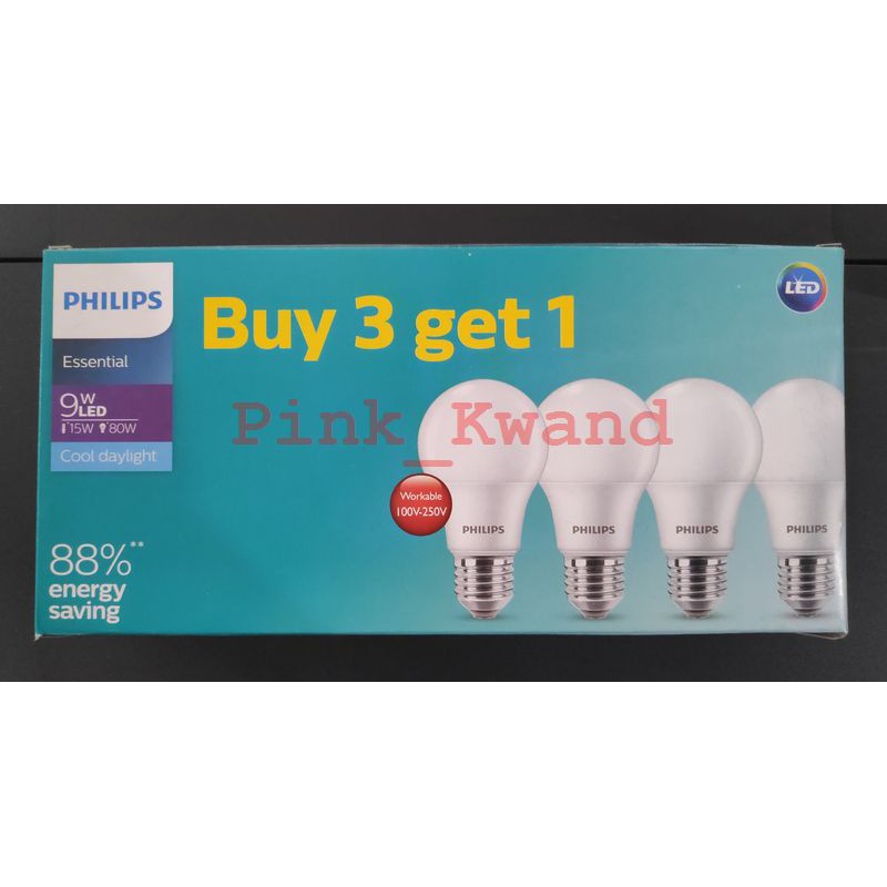 Lampu essential led 9 watt, multipack / beli 3 gratis 1 philips