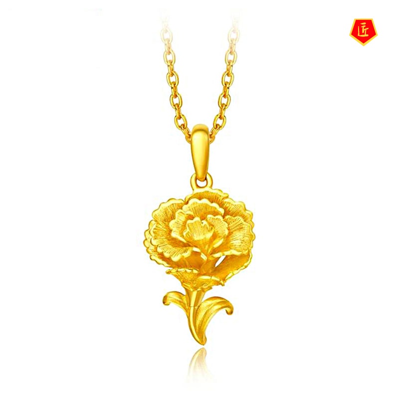 [Ready Stock]Gold Necklace Carnation Pendant Graceful Personality