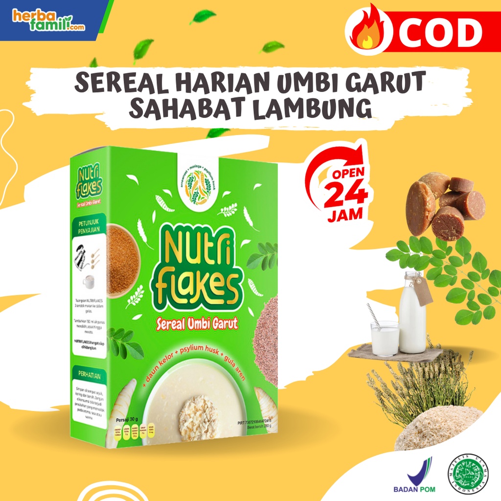 Minuman Serbuk Umbi Garut Nutriflakes || Nutriplek Minuman Umbi Garut Asli Dengan Psyilium Husk &amp; Daun Kelor Solusi Perlancar Pencernaan