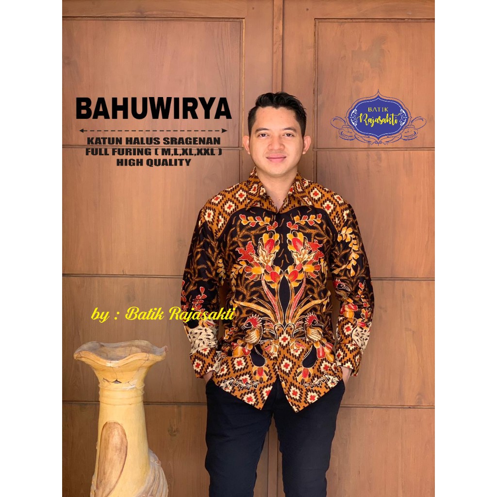 BAHUWIRYA RAJASAKTI KEMEJA BATIK SOLO PRIA LENGAN PANJANG LAPIS FURING ATASAN BATIK PREMIUM MODERN KATUN HALUS BAHUWIRYA  BANAMITRA BANAMITRA PUTIH BANGSAWAN BAYU PUTRA BERLIAN BIRU BHARATAYUDA BIMASENA BIRENDRA BIRU INDAH BRAHMAKERTA BRAHMAKERTA MERAH