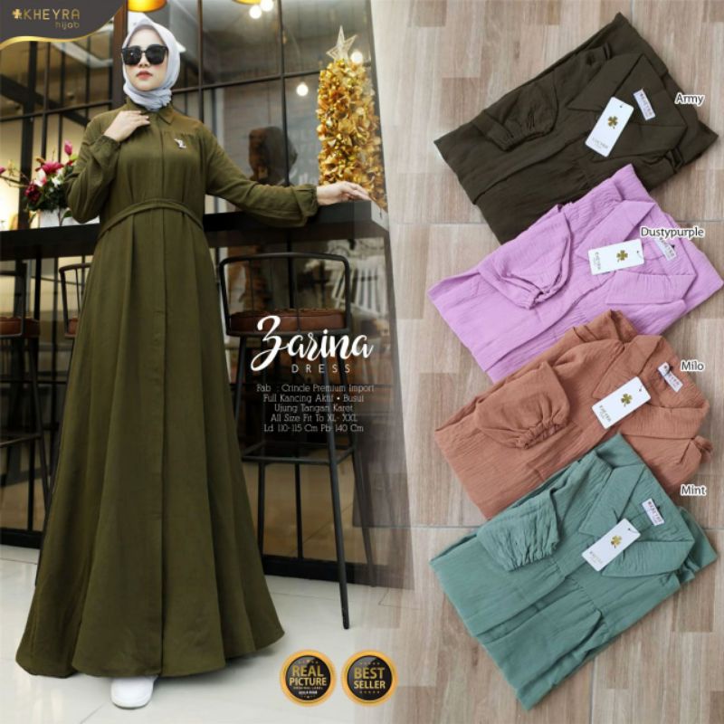 TOP ZARINA DRESS ORI BERLABEL KHEYRA / GAMIS MAXI DRESS POLOS MATERIAL CRINKLE IMPORT QUALITY / BUSA
