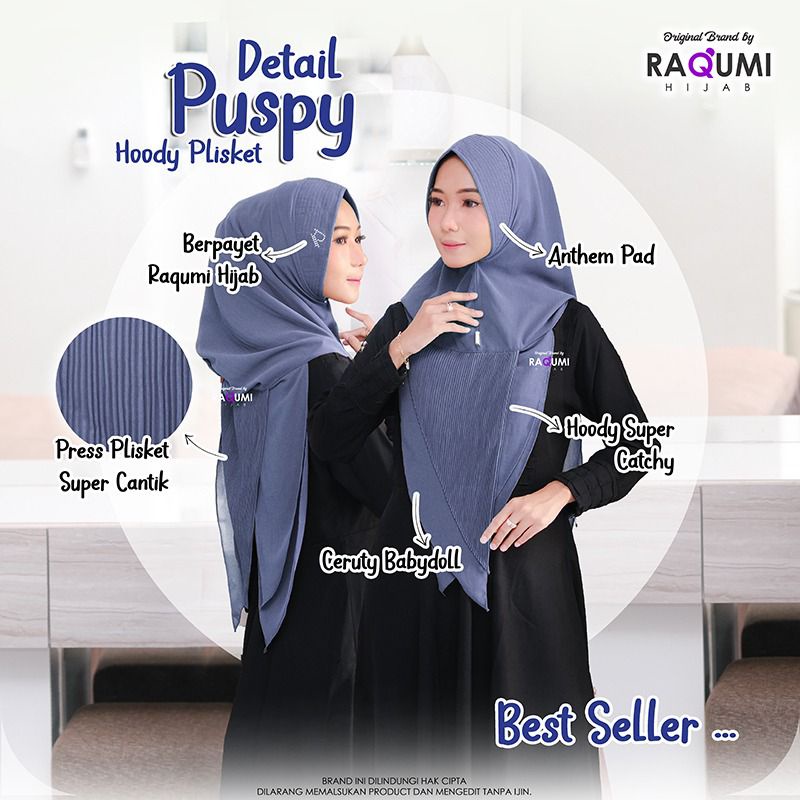 Puspy daily plisket original Raqumi // khimar hoodie // khimar plisket