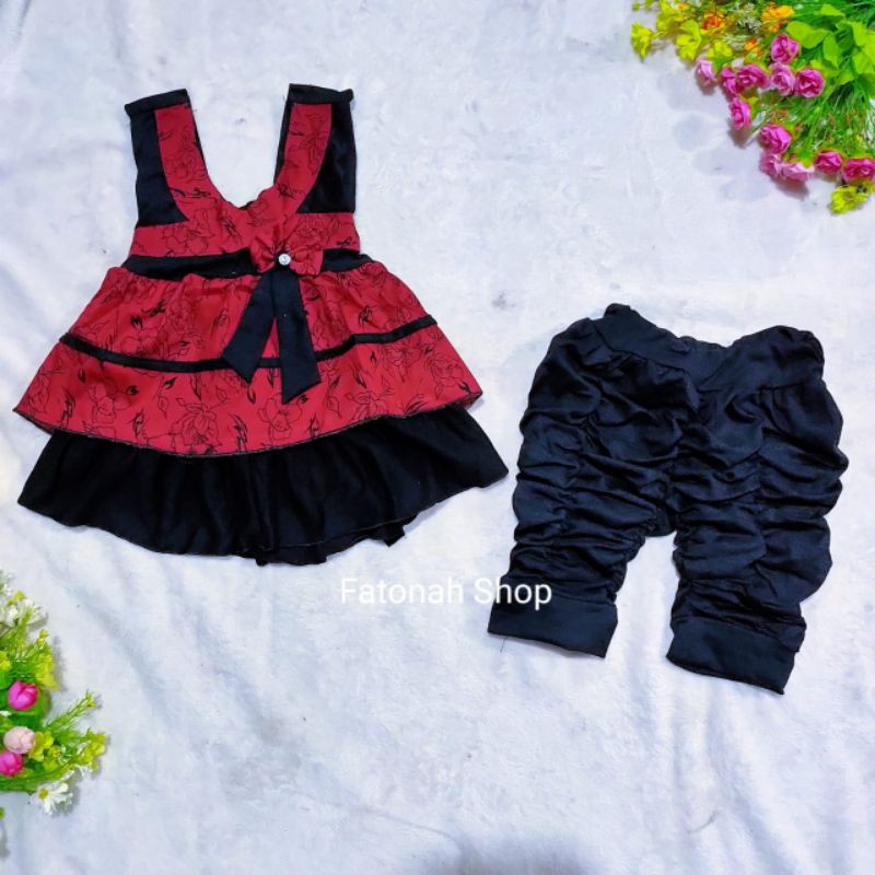 setelan anak cewek baju anak perempuan 8 9 10 11 12 bulan 1 tahun 2 tahun ( dress blaem )