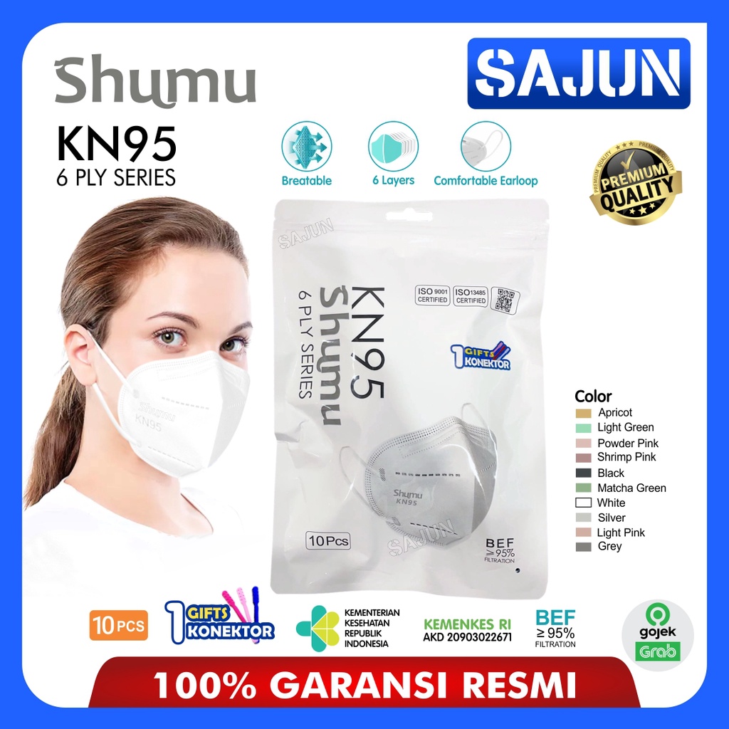 Masker KN95 6 Ply SHUMU Premium Face Mask Kemenkes RI Free Konektor