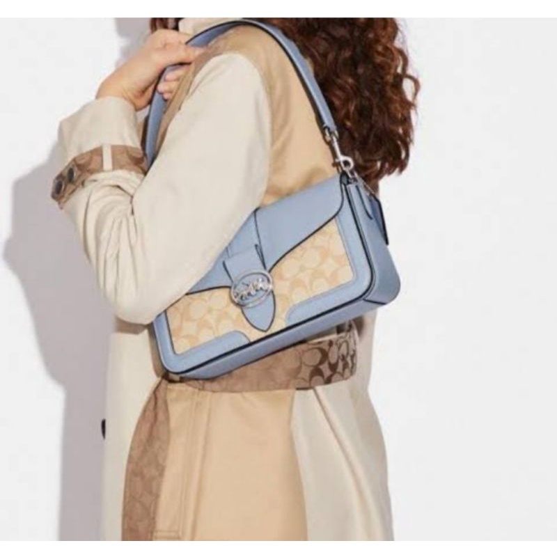 Tas coach Georgia shoulder bag signature light khaki marble blue
