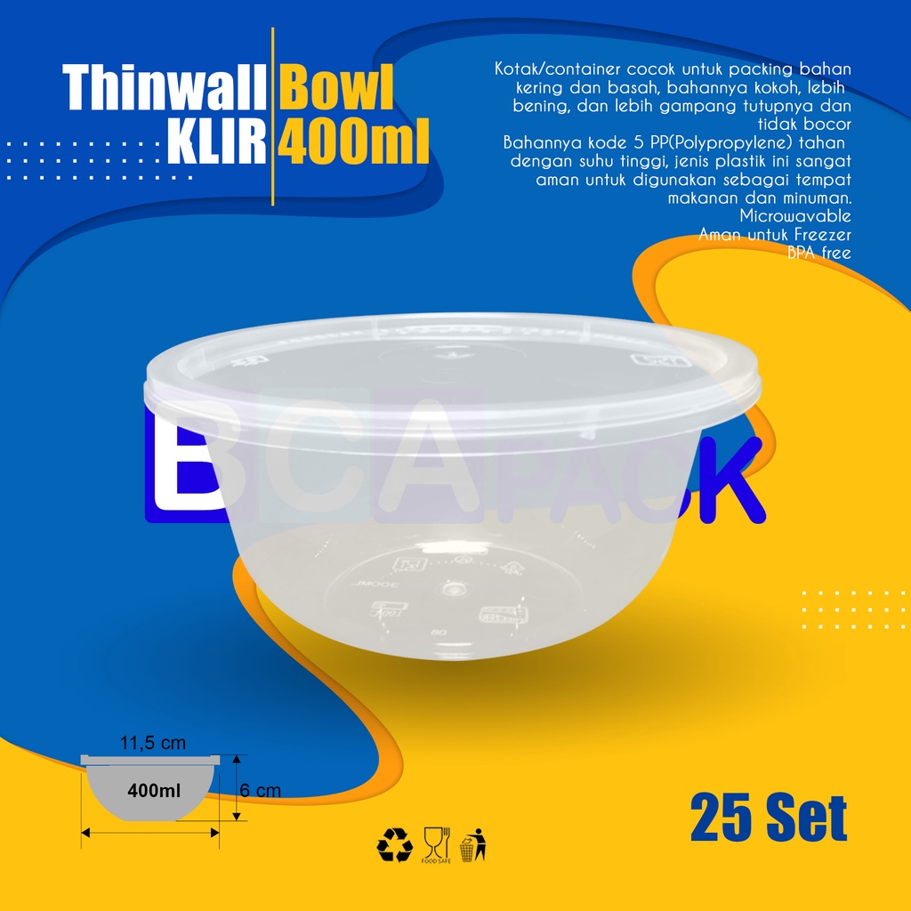 Jual Thinwall Klir Mangkok Bowl 400 Ml Anti Pecah Kotak Makan Isi 25 Pcs Indonesiashopee 4844