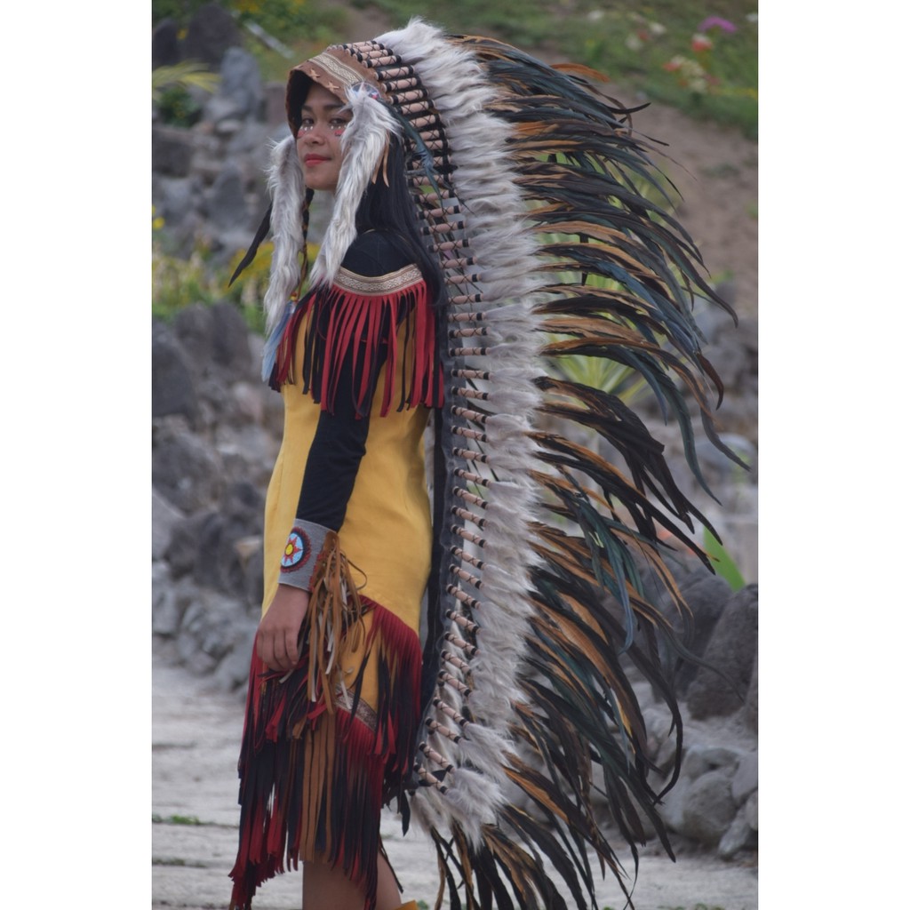 TOPI INDIAN - INDIAN HEADDRESS LONG AYAM BILABONG NATURAL COKLAT