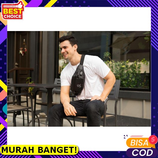 Tas Selempang Pria Simple Kanvas Kulit Keren Besar Import E5M7 Fashion Premium Warna Sport Kain Gunu