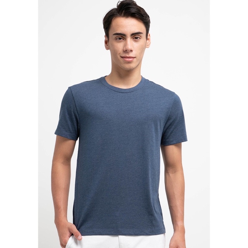 GIORDANO Original Crew Neck Tee Kaos Oblong Katun Polos Pria Wanita Unisex - Melange Indigo Blue Bir