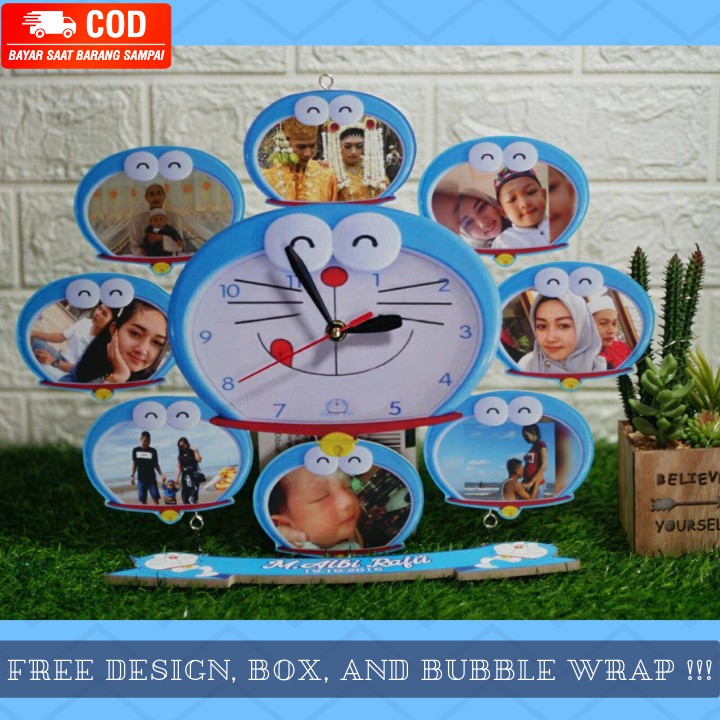 Kado Jam Dinding Doraemon Custom dan Papan Nama