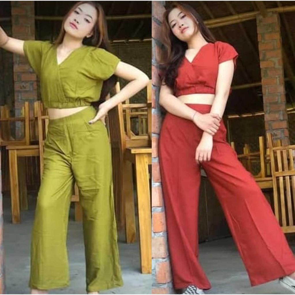 Baju Setelan Crop Top Panjang Polos Croptop Basic Color Navy Hitam Mustard Army Maroon Tosca Khaki