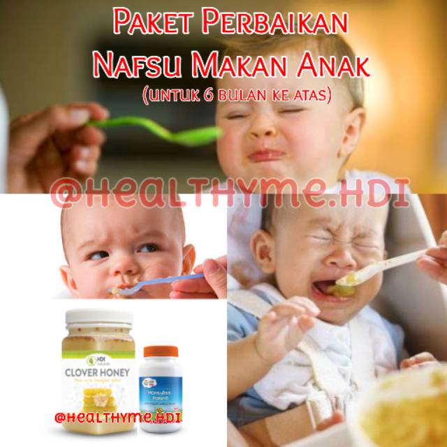 PAKET NAFSU MAKAN ANAK (6 bulan keatas) / Clover Honey 0,5kg dan HDI HoneyBee PollenS (60 tab)