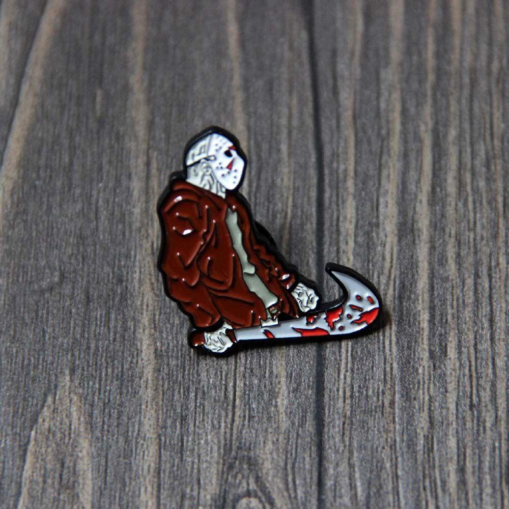 NEEDWAY Horror Film Bros Kerah Bros Fashion Perhiasan Aksesoris Horror Film the 13th Jason Travel Commemorative Lapel Pin Brooch Pin