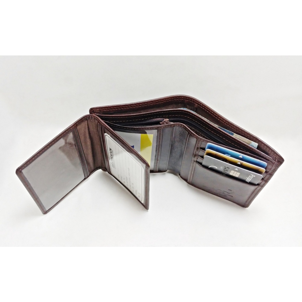 Buffalo Dompet Pria 100% Kulit Asli Slot Kartu Banyak Model Lipat Casual - Coklat Brown Cokelat Tua