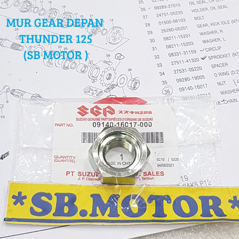 MUR NUT GEAR DEPAN THUNDER 125 NEW OLD ORISINIL SGP 09140-16017-000