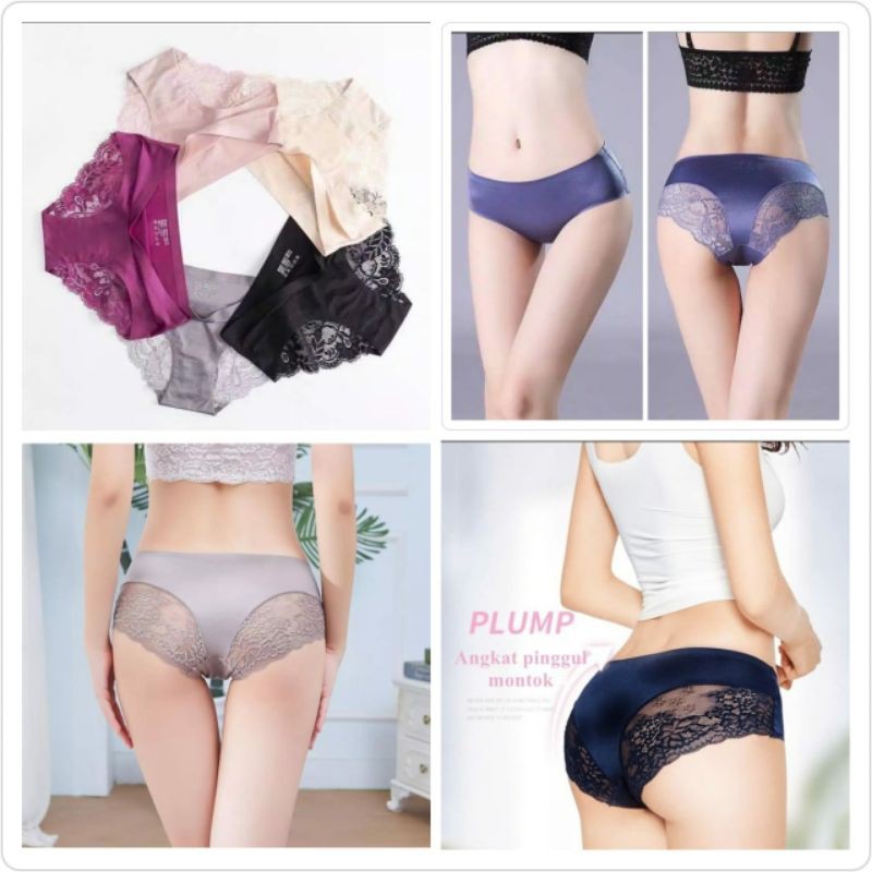 CELANA DALAM RENDA BRIEF SEAMLESS ICE SILK LACE UNDERWEAR SEXY PANTIES