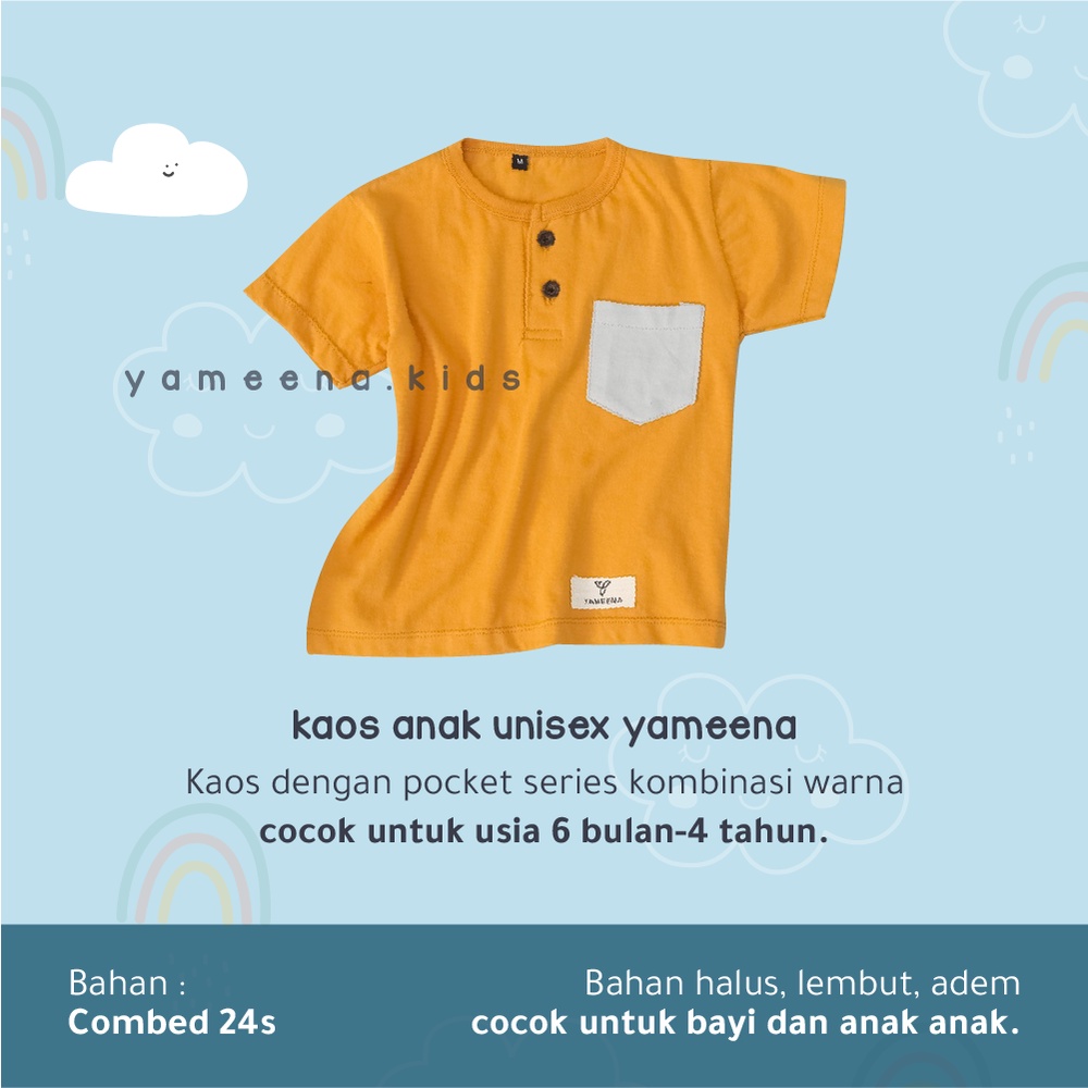 Yameena Kids Pakaian Atasan Baju Kaos Pocket Anak Laki Laki Dan Perempuan Untuk 6 Bulan- 4 Tahun Kode NB-11C By Yameenakids