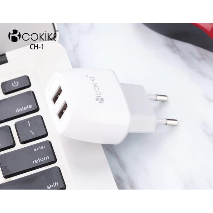 Adaptor Charger COKIKE CH-1 travel Charger Smart Dual USB Port 2.4A