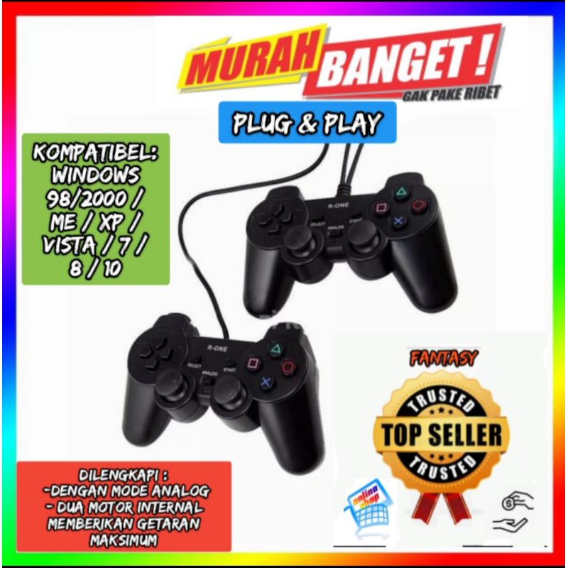 Stik Joystik Gamepad Double untuk PC Analog Getar