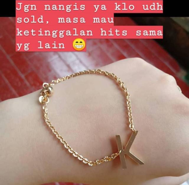 Gelang inisial huruf custom silver 925 import / perhiasan perak 925 berlapis emas