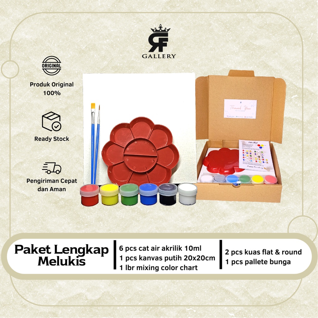 Jual Paket Lengkap Melukis Kanvas 20x20 Cm 20x30 Cm Pallete Kuas Cat Air Dilengkapi Dengan Color 1167