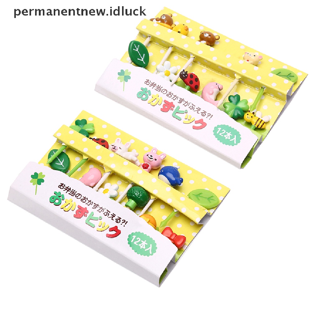 12 Pcs / set Garpu Buah Mini Desain Kartun Hewan Tanaman Untuk Anak